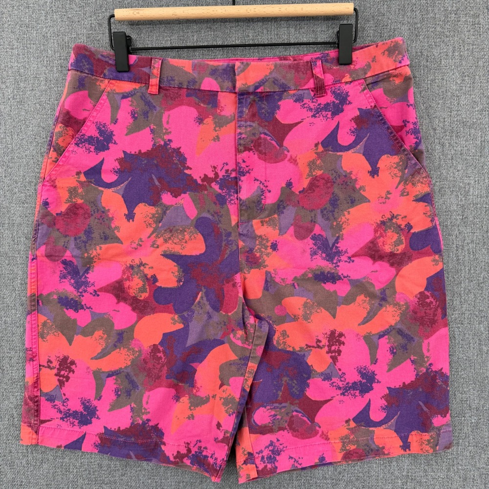 Sundance Womens Pink Purple Floral Twill Bermuda Shorts Size 14 Stretch Cotton